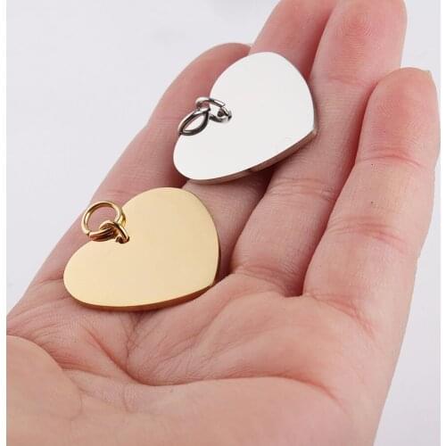 100% Stainless Steel Heart Charm Blank For Engrave Gold/Silver Color Metal Heart Tag Mirror Polished Wholesale 20pcs