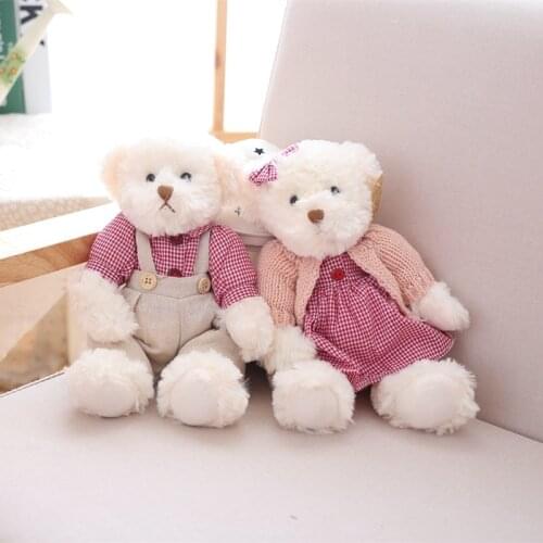 2 pcs/lot 26cm Lovely Couple Teddy Bear With Cloth Plush Toys Dolls Stuffed Toy Kids Baby Children Girl Birthday Christmas Gift