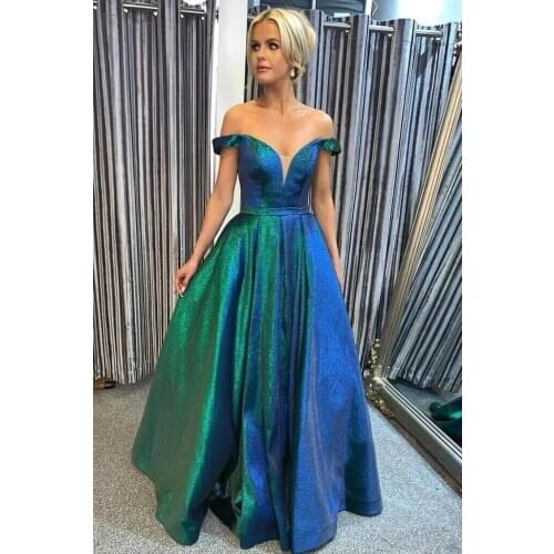 2021 Glitter Off Shoulder Prom Dresses Zipper Back Long Sparkly Evening Formal Party Ball Gowns Robe De Soiree