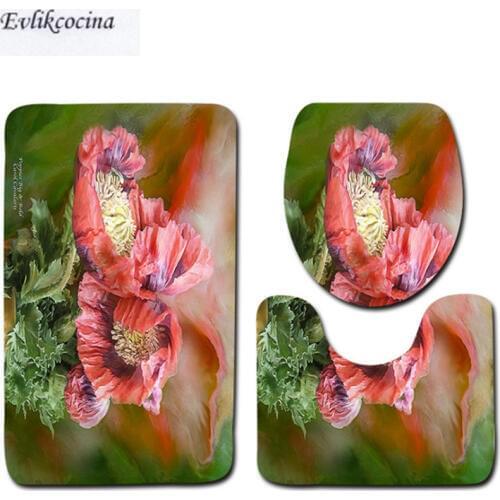 Free Shipping 3pcs Pink Flowers Banyo Bathroom Carpet Toilet U Type Bath Mats Set Non Slip Pad Tapis Salle De Bain Alfombra Bano