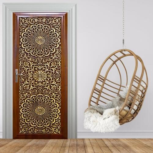 3D Modern Flower Pattern Wooden Door Sticker for Bedroom Living Room gift art PVC Waterproof Decal door wrap 77*200cm