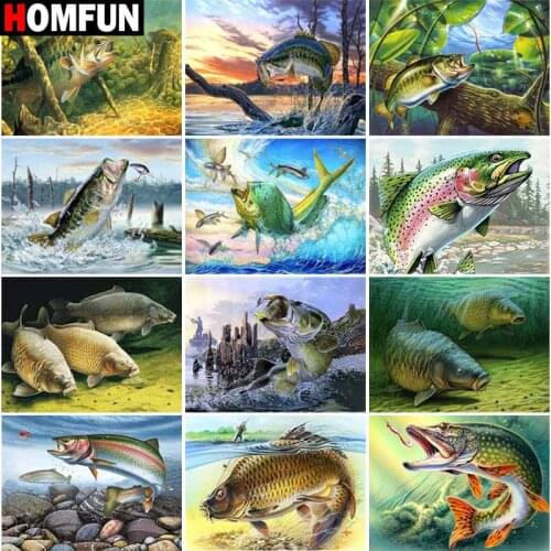 HOMFUN Full Square/Round Drill 5D DIY Diamond Painting "Fish landscape" Embroidery Cross Stitch 5D Home Decor Gift