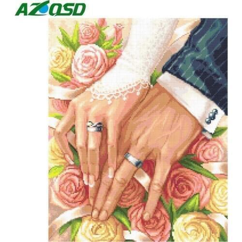 AZQSD Diamond Painting Full Display Flower Rose DIY Diamond Embroidery Mosaic Wedding Ring Rhinestone Picture Wall Art Love Gift