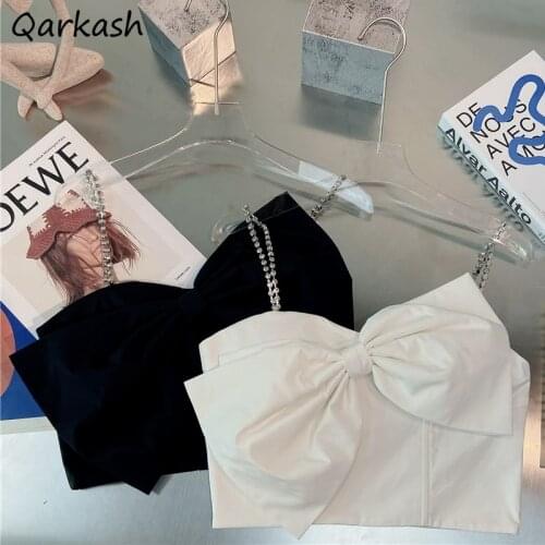 Camisole Women Kawaii Big Bow Crop Sexy Spaghetti Straps Slim Girls Tops Party Club Inside Solid Color Maiden Hipster Korean Ins
