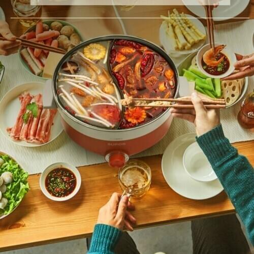 JRM0206 Household Double Flavor Hot Pot Multifunctional Non-stick Electric Hot Pot 4.5L 1500W Spicy Korean Hot Pot Cheese Pot