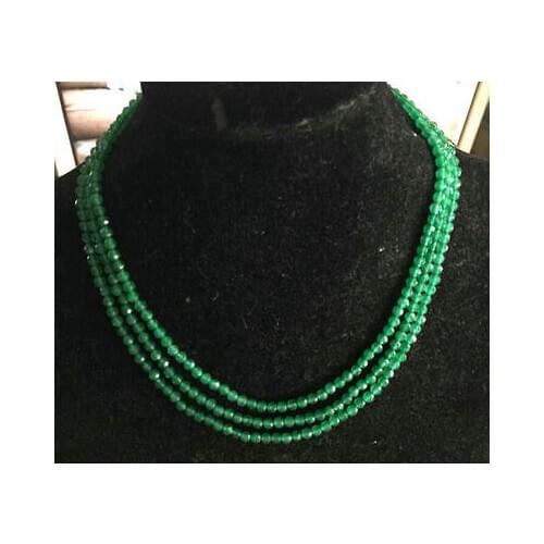 HOT 4mm Faceted 3 Rows Genuine Natural Green Emerald beads necklace