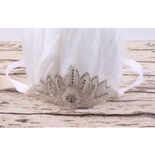 Boutique Baby Girl Headwear Princess Feather Crown Headband Bohemian Feather Pad Headband Girl Rhinestone Headwear