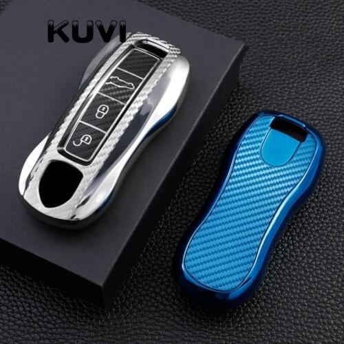Carbon TPU Car Key Fob Holder Cover Case For Porsche Cayenne 911 996 Panamera Macan Leather Protection Shell Auto Accessories