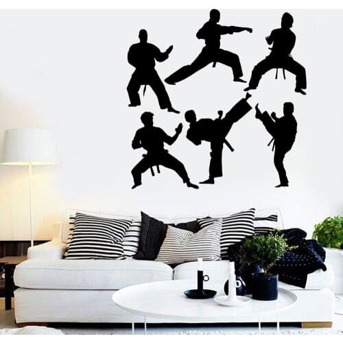 Chinese Kung Fu Wall Decal Martial Figures Silhouette Art Door Window Vinyl Stickers Teens Boys Bedroom Sports Home Decor Q495