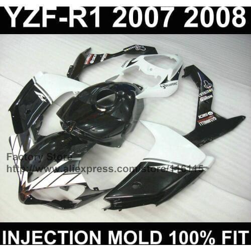 Custom free motorcycle injection ABS fairings kits for YAMAHA R1 2007 2008 YZF R1 07 08 white black fairing bodywork