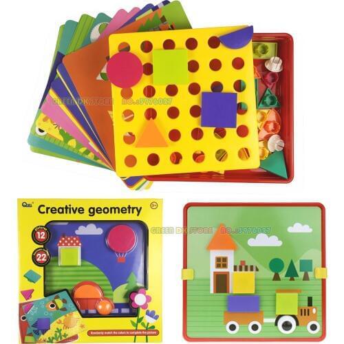 Creative Mosaic Puzzle Toys For Kids Geometry Shape Matching Mushrooms Nails Button Baby Preschool Educational Learning Gift