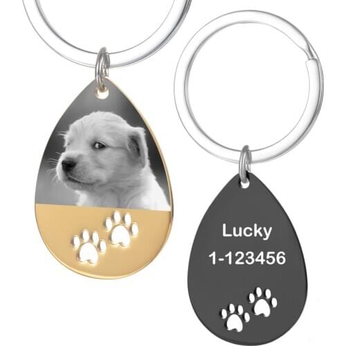 Personalized Customized Photo Engrave Dog Tag Keychains Stainless Steel Water Drop Keepsake Key Chains For Gifts SL-121