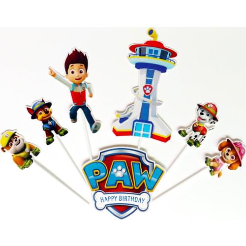 Paw Patrol Cake Decoration Set Childrens Birthday Party Plug-in Cartoon Figures Baking Supplies Kids Anime Kawaii Cup Cake Card