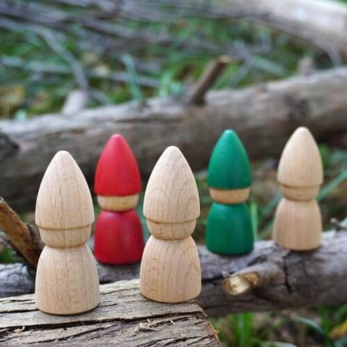 Newest 6PCS Children DIY Mushroom Christmas Trees Rainbow Wooden Peg Dolls Colorful Beech Wood Doll Creative Montessori Toys
