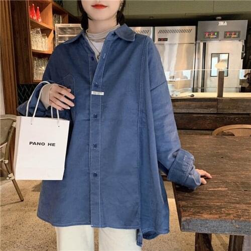 2020 Autumn New Lapel Irregular Corduroy Long Sleeve Shirt Pure Color Simple Fashion Shirt