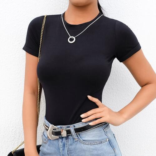 Tight solid color T-shirt ins one-piece shirt female 2019 summer close-fitting short-sleeved shirt