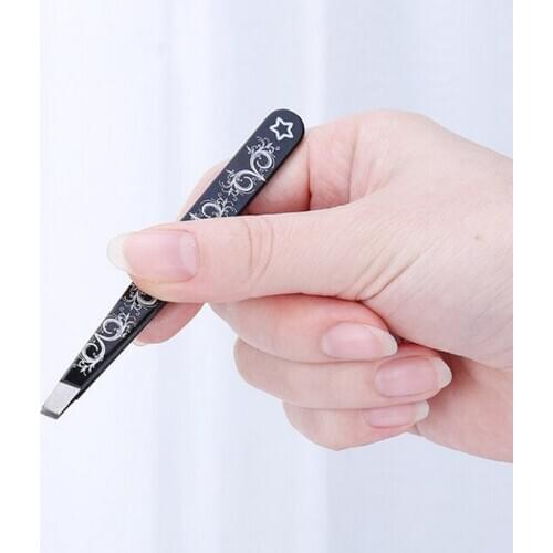 Eyebrow tweezers 2pcs Eyebrow Tweezer Printing Flower Beauty Tool slant tip for false Eyelashes hair remover clip Facial Face