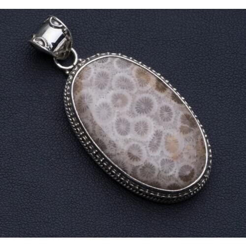 Natural Fossil Coral 925 Sterling Silver Pendant 2" P0597