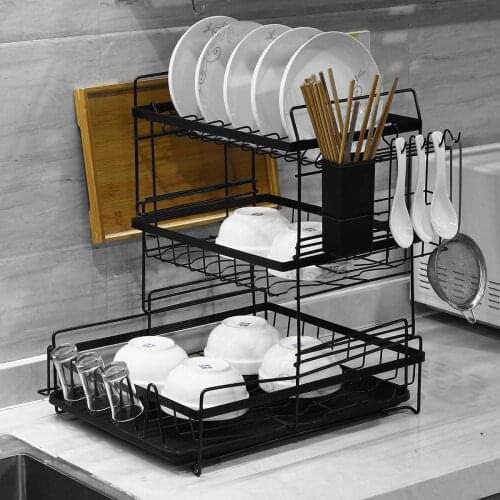 Dish Drying Storage Rack Holder with Drainboard Plate Cup Spoon Drainer Shelf Countertop 2/3 Tier Kitchen Utensil Organizer
