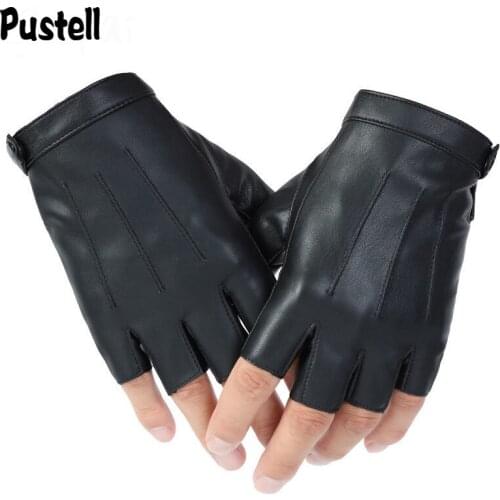 Half Finger Men Gloves PU Leather Male Motor Punk Mittens Black Fingerless Outdoor Cycling Gloves Guantes Ciclismo