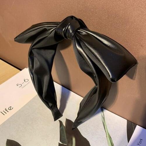 PU Leather Bowknot Headbands 2020 New Antiskid Adults Solid Color Fashion Korean Style Temperament All-Match Hair Accessories