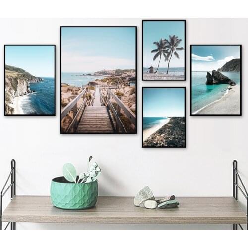 Reef Palm Stairs Coastline Tropical Landscape Wall Art Canvas Painting Posters And Prints Wall Pictures For Living Room Decor