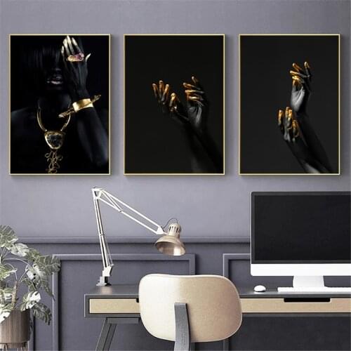 Hands Black Golden Woman Nordic Posters Portrait Canvas Painting Wall Art For Living Room Modern Home Decor Indoor Decorations
