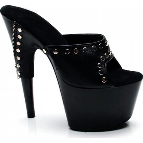 15 cm Zipper sexy skinny super star shoes, 6-inch heels, summer sandals baking paint, rivet decorating, dancing shoes