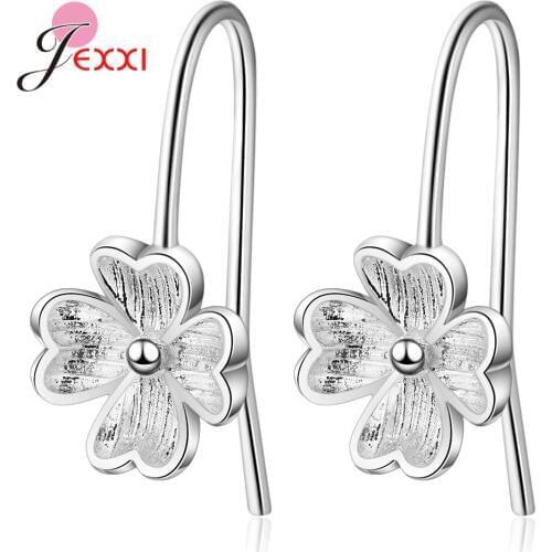 Newest S925 Sterling Silver Earring Four Leaves Lucky Clover Design Huggie Hanging Pendientes Jewelry for Women Girls