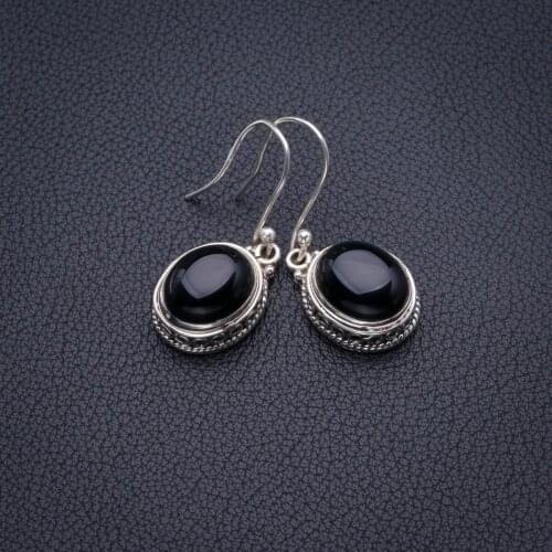 StarGems Natural Black Onyx Handmade 925 Sterling Silver Earrings 1.5" D3982