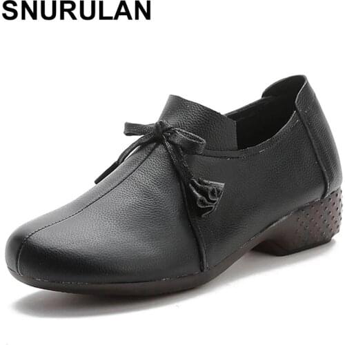 SNURULAN 2021 Summer Genuine Leather Women Casual Shoes Fashion Breathable Lightweight work shoes with soft Leather tassel