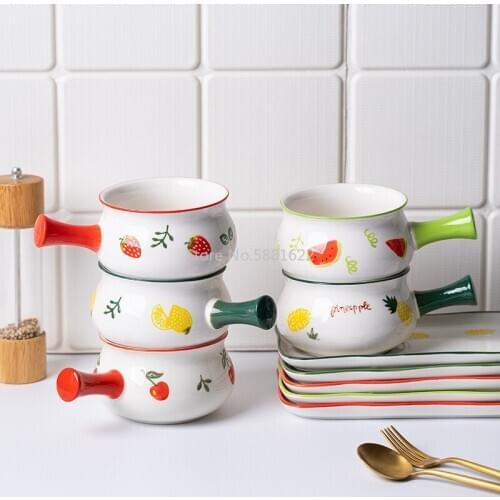 Japanese Breakfast Bowl Set Ceramic Noodle Bowl Soup Bowl with Handle Bowl Creative Cute Net Red Strawberry Small Fresh