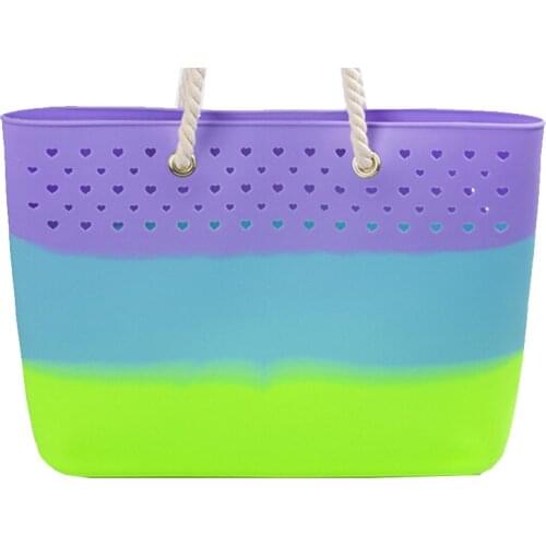 Rainbow Striped ladies fashion silicone tote beach silica bag summer tote bag