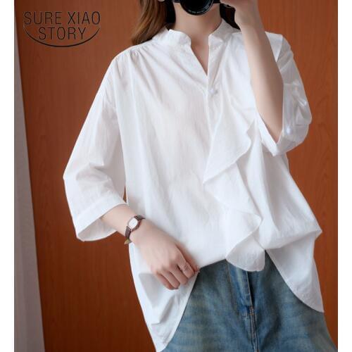 Chemisier Femme Spring New Solid Color Loose Casual Cotton and Linen Blouse Women Large Size Slim All-match Shirt Female 10259