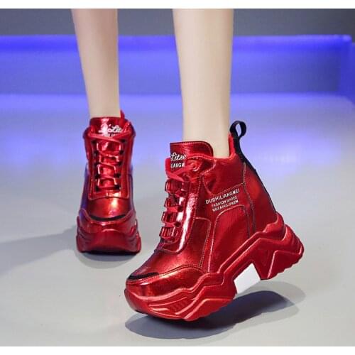 Winter Platform Sneakers 2020 Leather Fur Casual Shoes Hidden Increasing Chunky Shoes Autumn 9CM High Heels Warm Fur Shoes Women