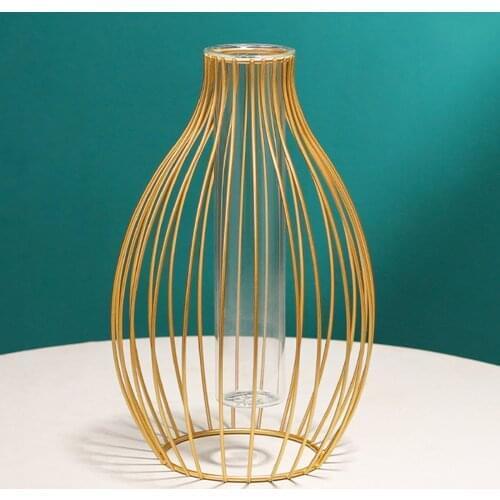 Golden Vase Kitchen Decoration Gift Glass Spreading Beautiful Office Decorations Iron Flower Stand Metal Plant Holder