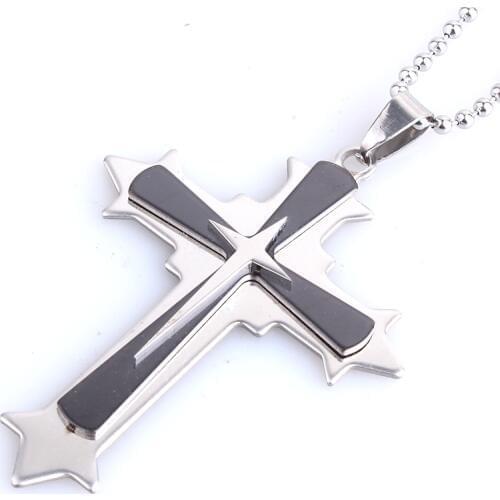 Star three cross 316L Stainless Steel pendant necklaces bead chain for men women wholesale