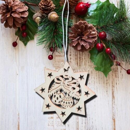10Pcs/Lot Christmas Wood Snowflake Cherry Rustic Christmas Decorations for Xmas Tree Hanging Ornament Party Festival Supplies