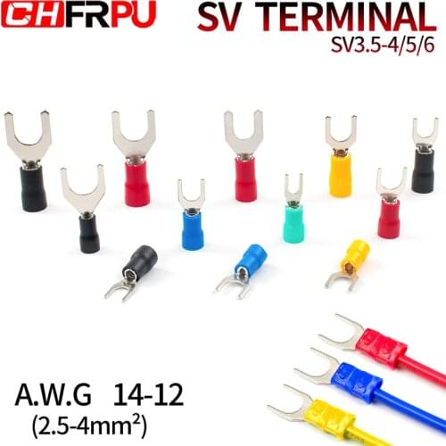 100Pcs SV series Fork Insulated Electrical Wire Crimp Terminals A.W.G 14-12 spade terminals Crimp Wire Connectors