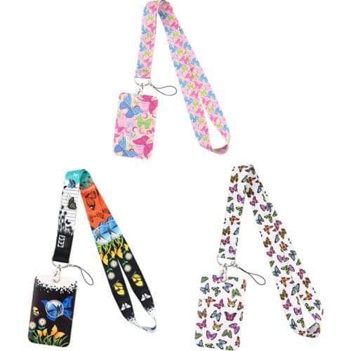 12pcs/lot E3323 Fashion Butterfly Neckneck Lanyard Key ID Card Gym Strap Multifunction Mobile Phone Decoration