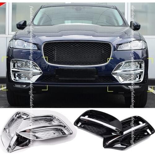 4pcs For Jaguar F-PACE Prestige & Premium 2016-2020 ABS Glossy black Front Bumper Grille Fog Light Trim Cover Car Accessories