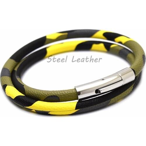 5pcs/lot Engrave Logo New Design Multi-layers Handmade Braided Leather Bracelet & Bangle For Men Stainless Steel Fashion Bangles