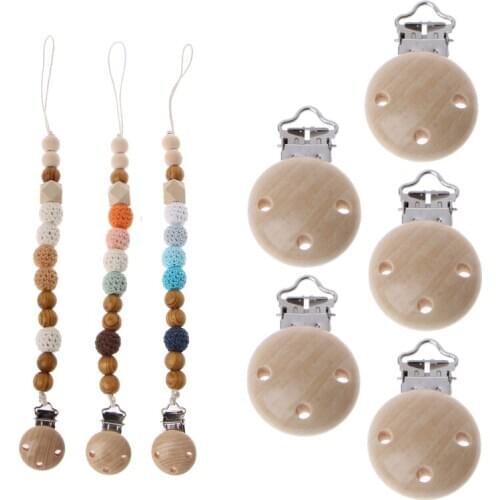 5Pcs Metal Wooden Baby Pacifier Clips Infant Soother Clasps Holders Accessories Y4QA