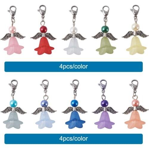 40pc Acrylic Angel Pendants for Necklace with Pearl Beads Angel Wing Flower Charms for DIY Earring Keychain Decor Jewelry Making
