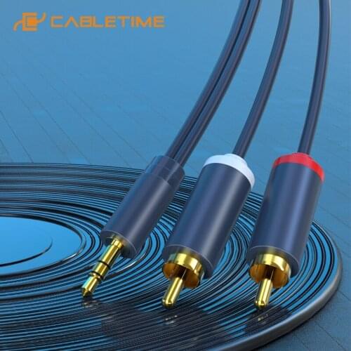 CABLETIME Aux Cord 3.5mm Jack Male To 2RCA Male Cable Stereo Audio Splitter Adapter For VCD Sound System Home Theater C112