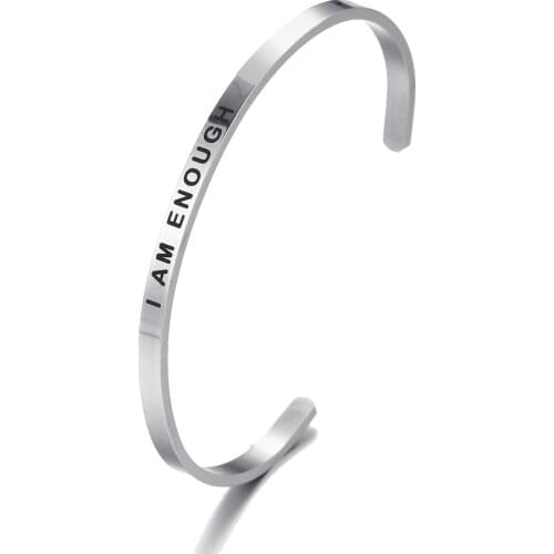 316L Stainless Steel Engraved I AM ENOUGH Bracelets Inspirational Positive Quote Cuff Mantra Bracelets & Bangles