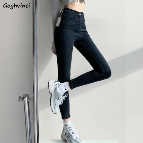 Jeans Women Vintage Pencil Trousers Elasticity Washed High Waist Skinny Ankle-length Sexy Ins Solid Simple Daily All-match Lady