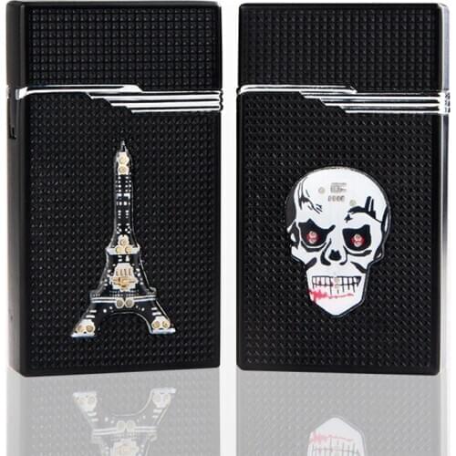 Flash Creative Blue Flame Fashion Personality Metal Lighter Circulating Charge Gas Windproof Lighter Cigar Smoking Accessories