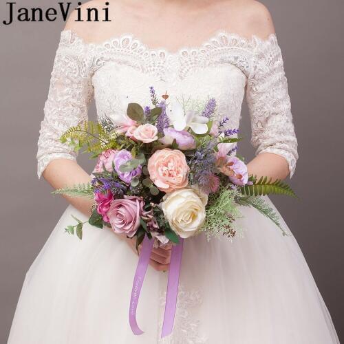 JaneVini Purple Lavender Bridal Bouquet 2019 Silk Flowers Artificial Pink Peony Western Wedding Bride Bouquets Fleur Mariage
