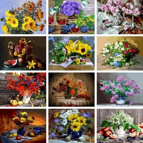 GATYZTORY DIY Painting By Numbers On Canvas Oil Pictures For Adults Acrylic Flower Coloring By Number Frame Home Decoration